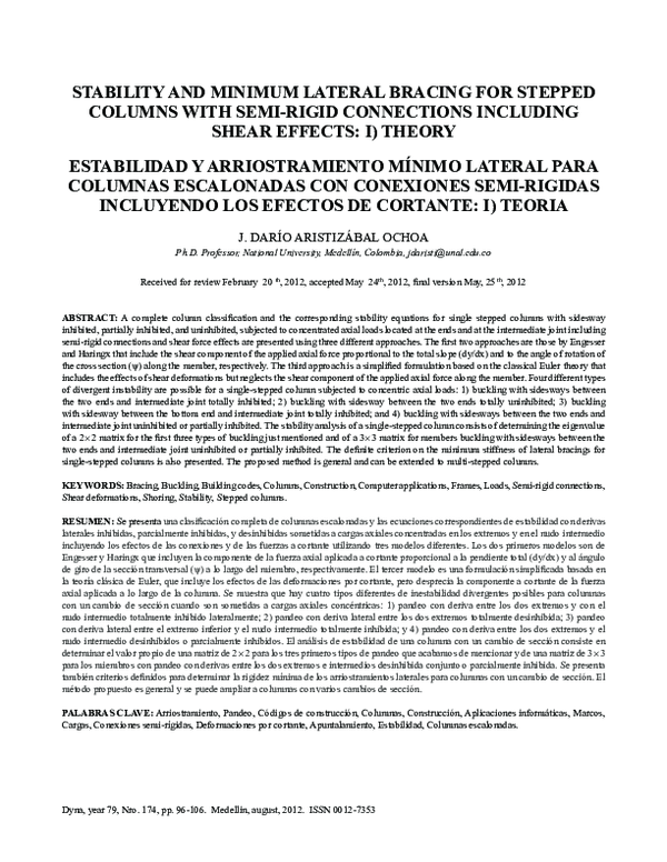 (PDF) Stability and minimum lateral bracing for stepped columns with ...