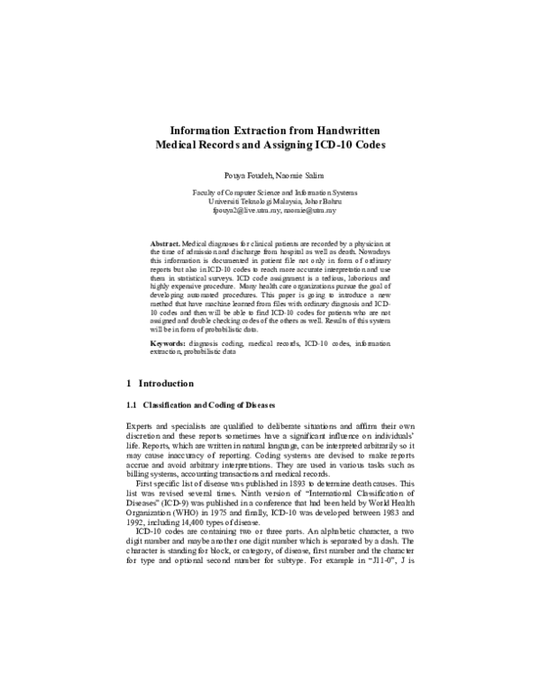 (PDF) Information Extraction from Handwritten Medical Records and Assigning ICD10 Codes