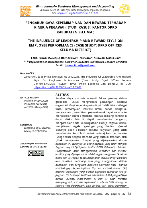 (PDF) The Influence Of Leadership And Reward Style On Employee ...