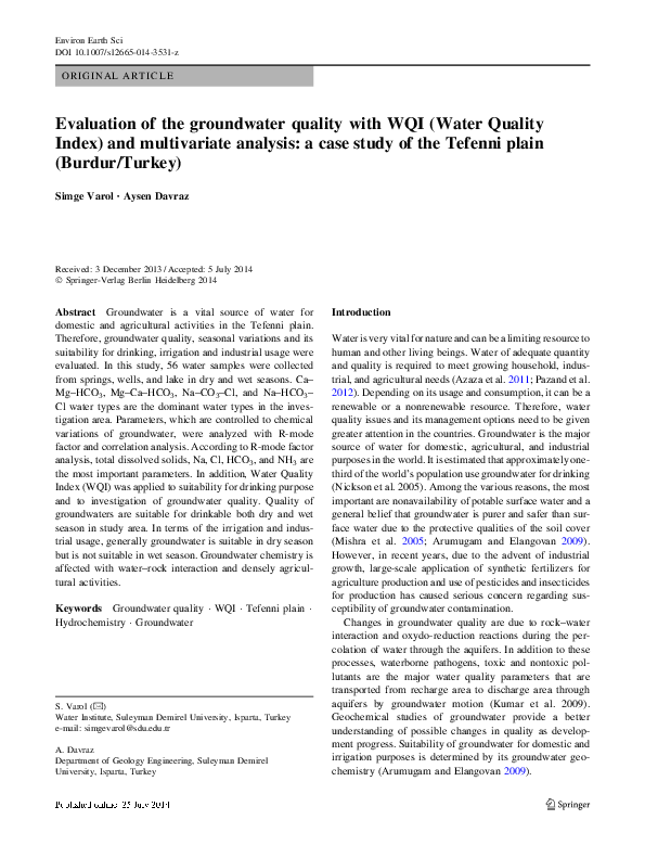 (PDF) Evaluation of the groundwater quality with WQI (Water Quality ...