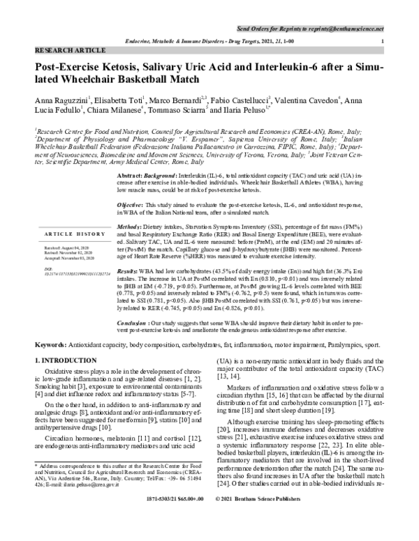 (PDF) PostExercise Ketosis, Salivary Uric Acid and Interleukin6 after
