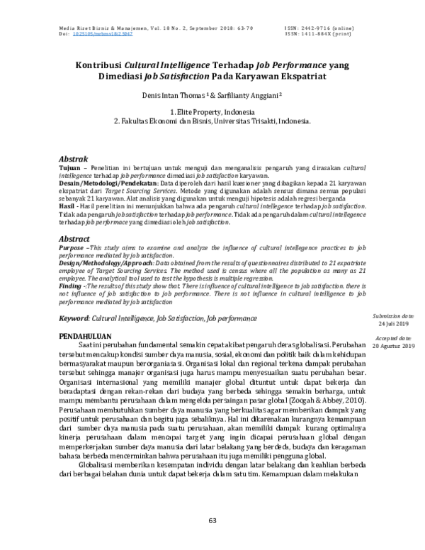 (PDF) Kontribusi Cultural Intelligence Terhadap Job Performance yang ...