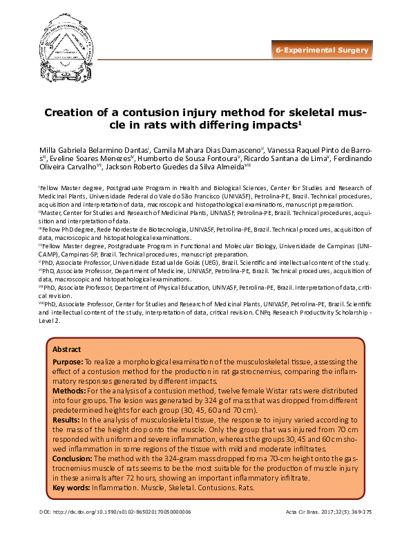 (PDF) Creation of a contusion injury method for skeletal muscle in rats ...