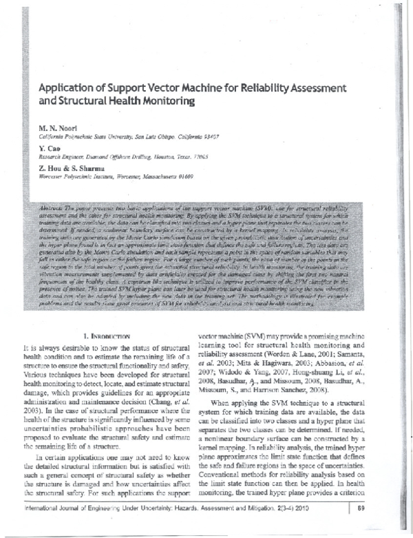 (PDF) Application of Support Vector Machine for Reliability Assessment ...