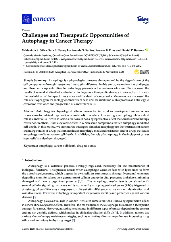 (PDF) Challenges and Therapeutic Opportunities of Autophagy in Cancer ...