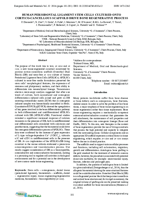 (PDF) Human periodontal ligament stem cells cultured onto cortico ...