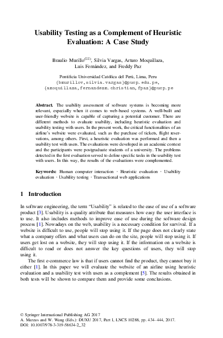 (PDF) Usability Testing as a Complement of Heuristic Evaluation: A Case ...