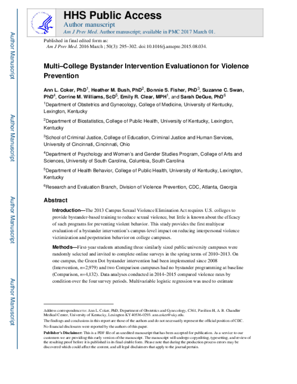 (PDF) Multi-College Bystander Intervention Evaluation for Violence ...