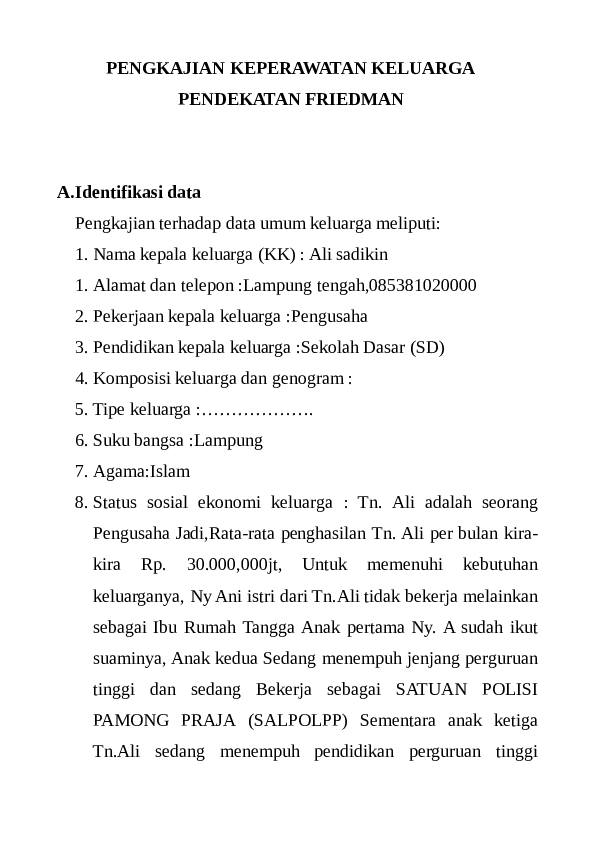 (DOC) PENGKAJIAN KEPERAWATAN KELUARGA PENDEKATAN FRIEDMAN Rika Alfian