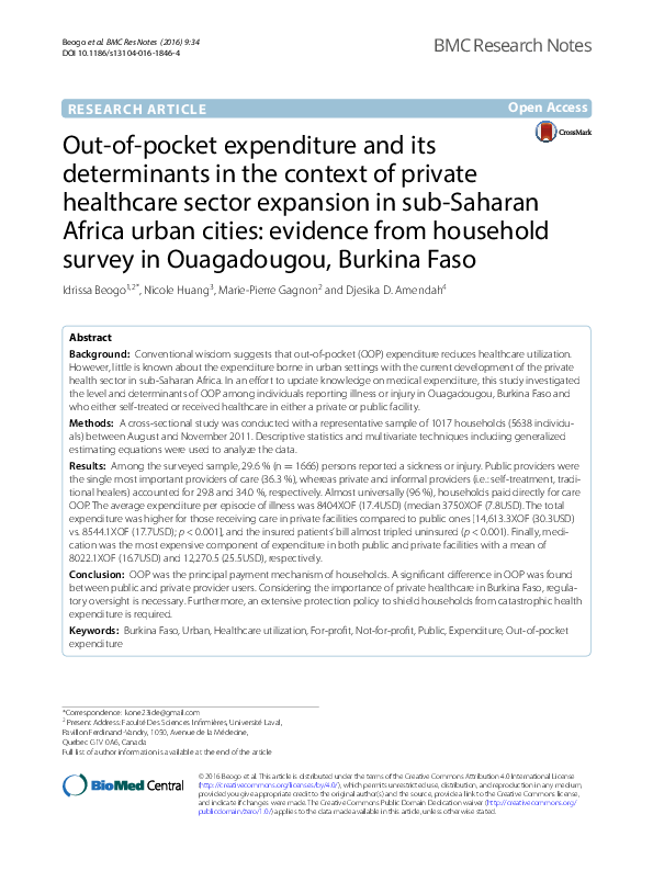 (PDF) Out-of-pocket expenditure and its determinants in the context of ...