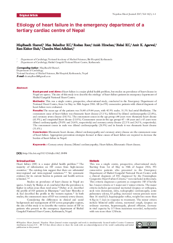 (PDF) Etiology of heart failure in the emergency department of a ...