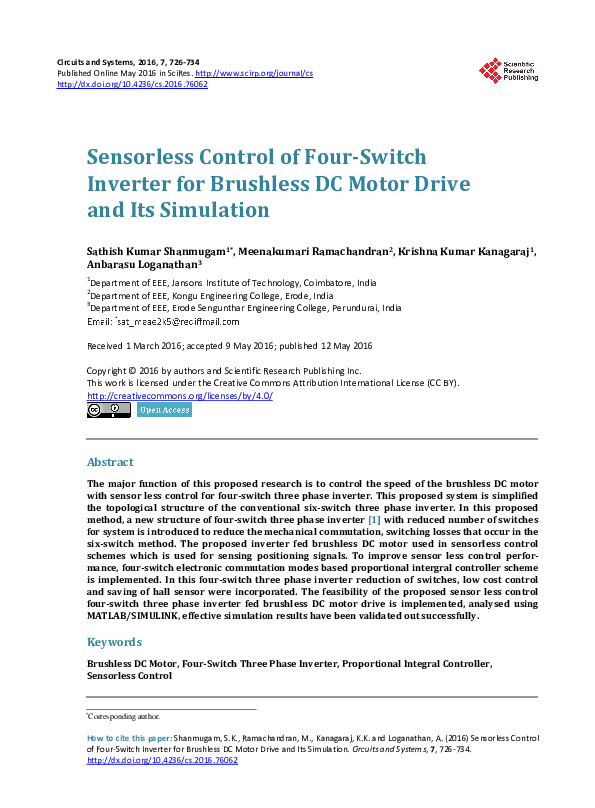 (PDF) Sensorless Control of Four-Switch Inverter for Brushless DC Motor ...