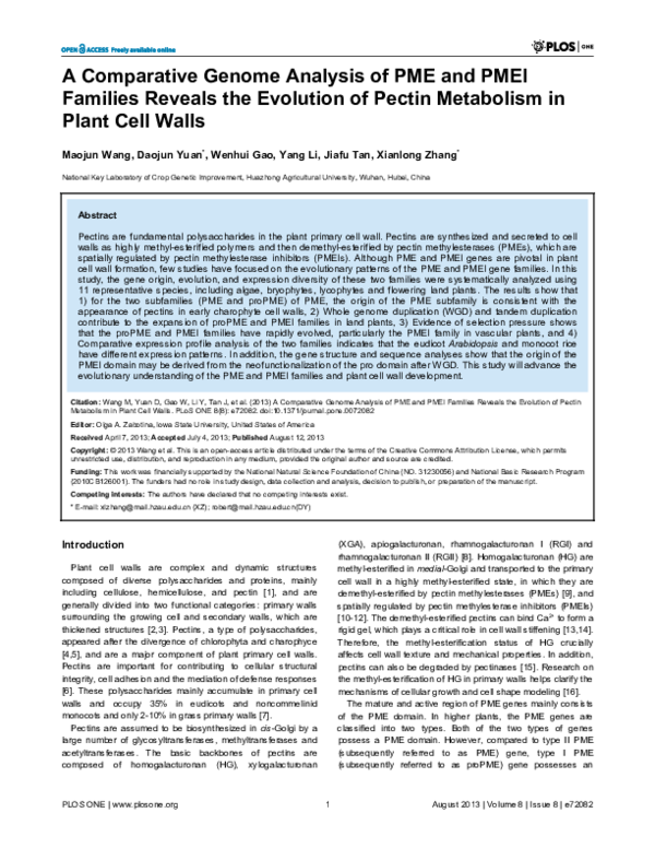 (PDF) A comparative genome analysis of PME and PMEI families reveals ...