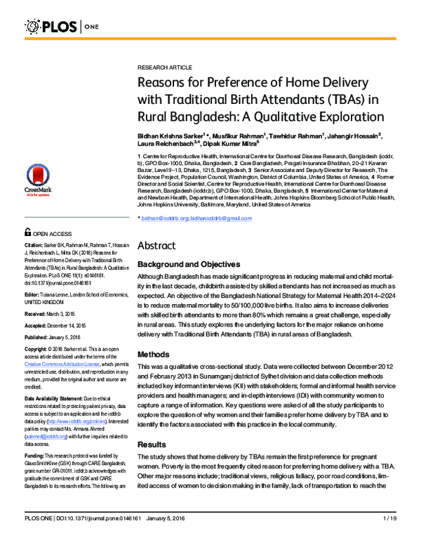 (PDF) Reasons for Preference of Home Delivery with Traditional Birth ...