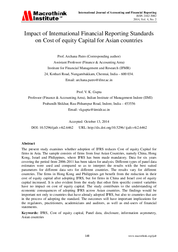 (PDF) Impact of International Financial Reporting Standards on Cost of ...