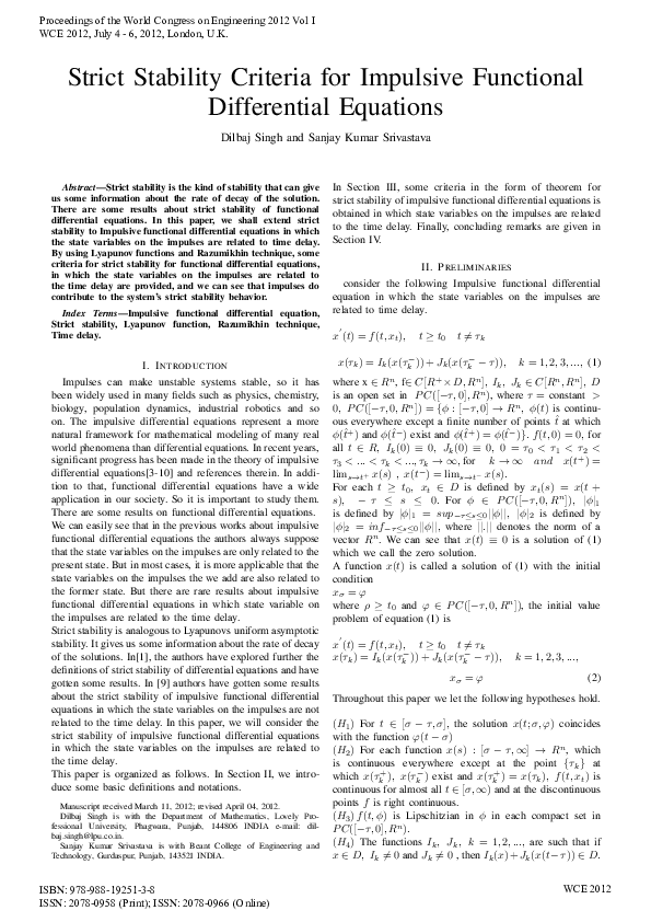 (PDF) Strict Stability Criteria for Impulsive Functional Differential ...