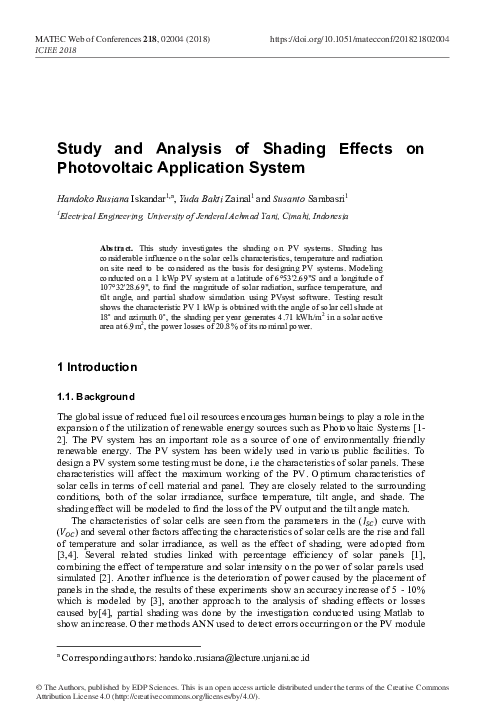 (PDF) Study and Analysis of Shading Effects on Photovoltaic Application ...