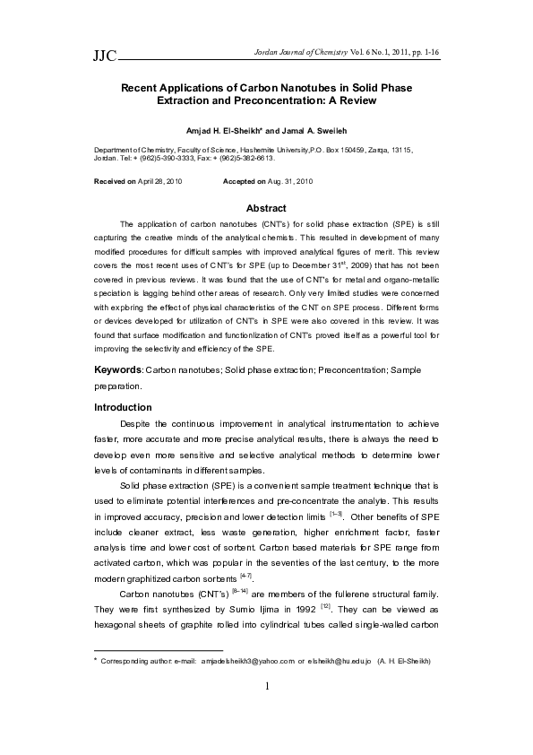 (PDF) Recent Applications of Carbon Nanotubes in Solid Phase Extraction ...
