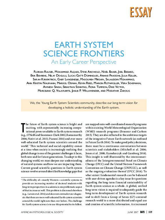 Pdf Earth System Science Frontiers An Ecs Perspective