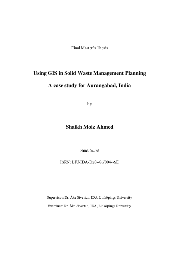(PDF) Using GIS in Solid Waste Management Planning : A case study for ...
