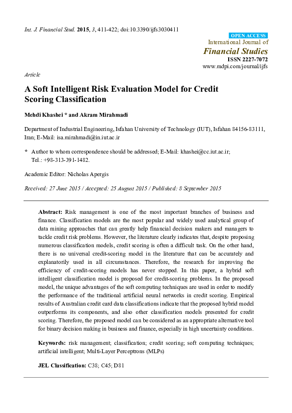 (PDF) A Soft Intelligent Risk Evaluation Model for Credit Scoring ...