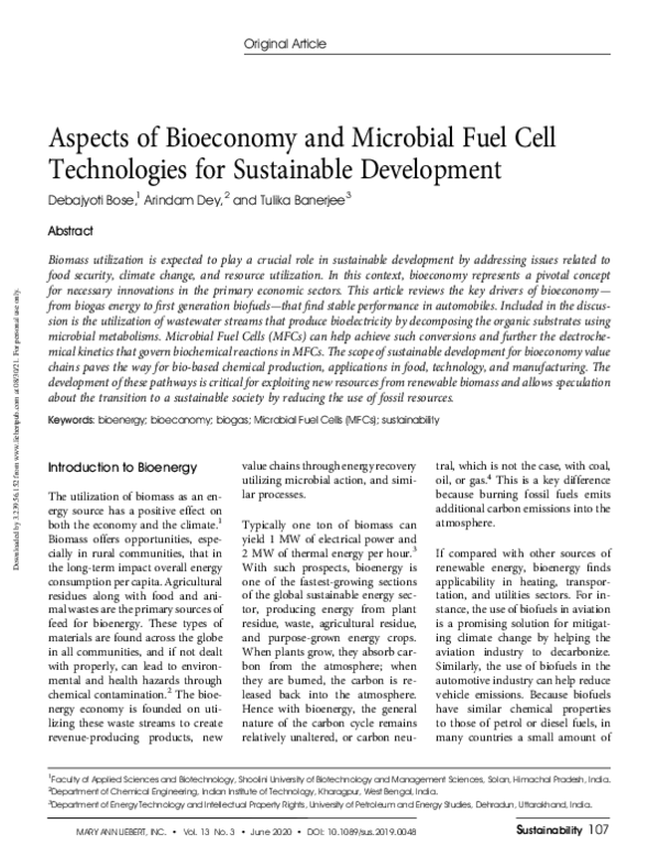 (PDF) Aspects of Bioeconomy and Microbial Fuel Cell Technologies for ...