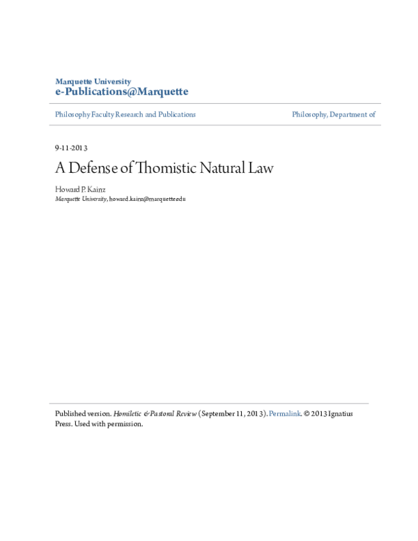 (PDF) A Defense of Thomistic Natural Law