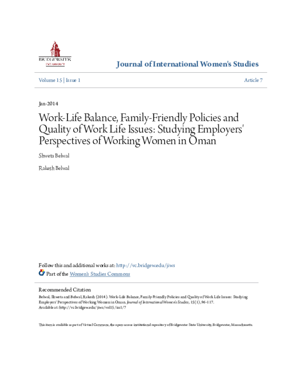 (PDF) Work-life balance, family-friendly policies and quality of work ...