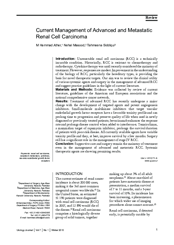 (PDF) Current management of advanced and metastatic renal cell carcinoma