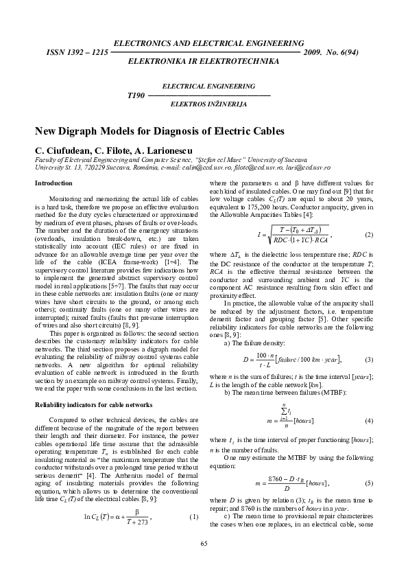 (PDF) New Digraph Models for Diagnosis of Electric Cables