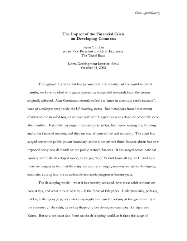 (PDF) The Impact of the Financial Crisis on Developing Countries