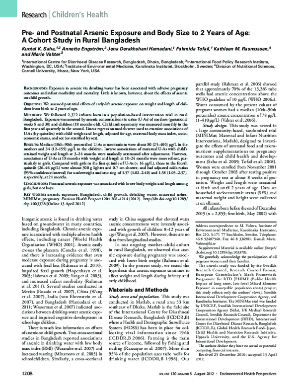 (PDF) Pre- and Postnatal Arsenic Exposure and Body Size to 2 Years of ...