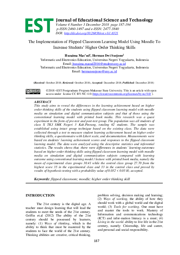 (PDF) The Implementation of Flipped Classroom Learning Model Using ...