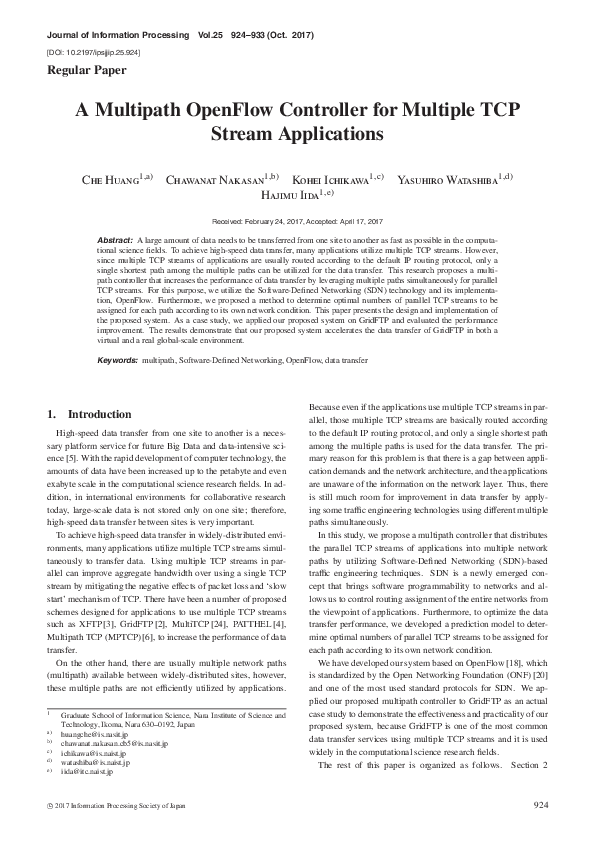 (PDF) A Multipath OpenFlow Controller for Multiple TCP Stream Applications