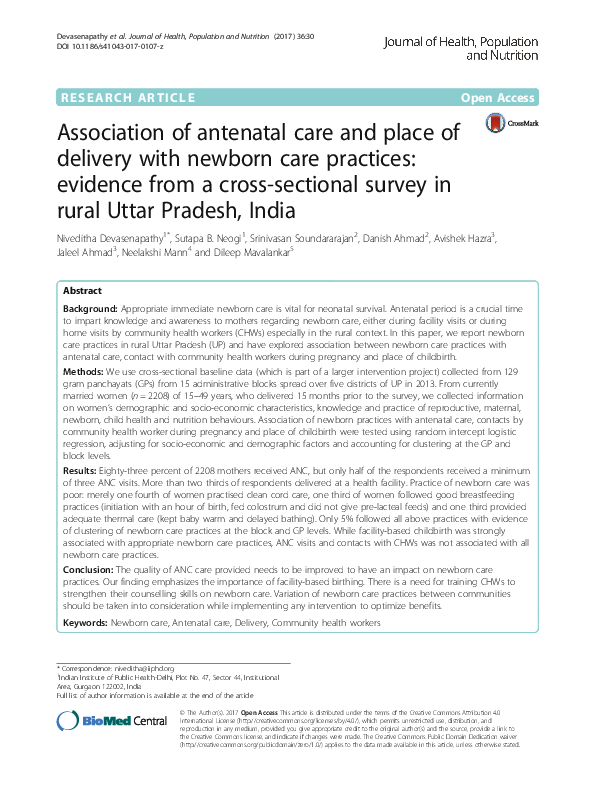 (PDF) Association of antenatal care and place of delivery with newborn ...