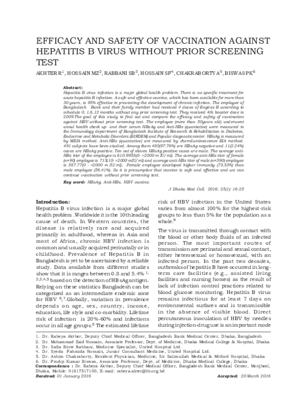(PDF) Efficacy and Safety of Vaccination Against Hepatitis B Virus ...
