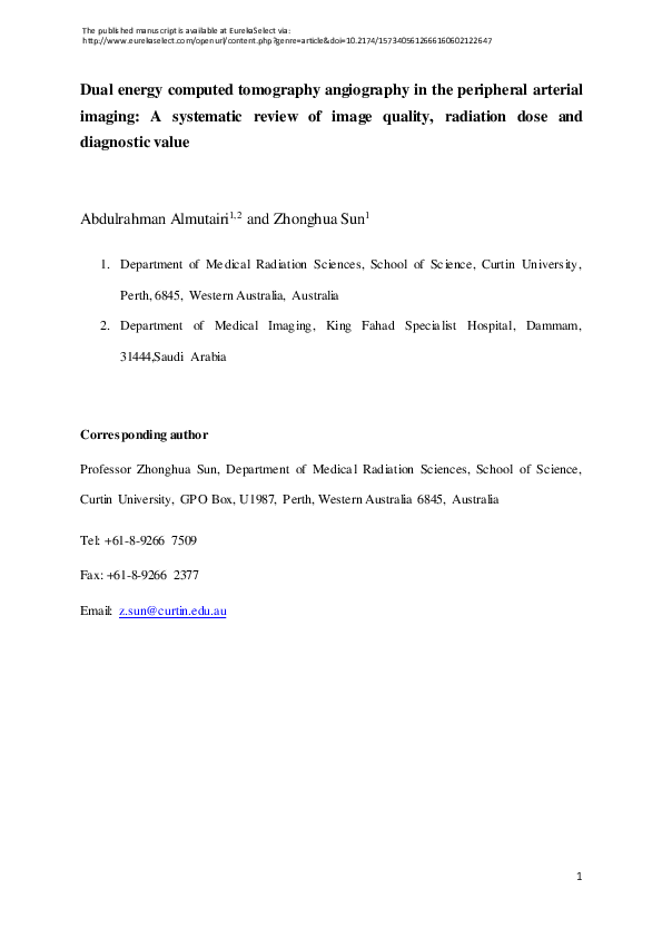 (PDF) Dual energy computed tomography angiography in the peripheral ...