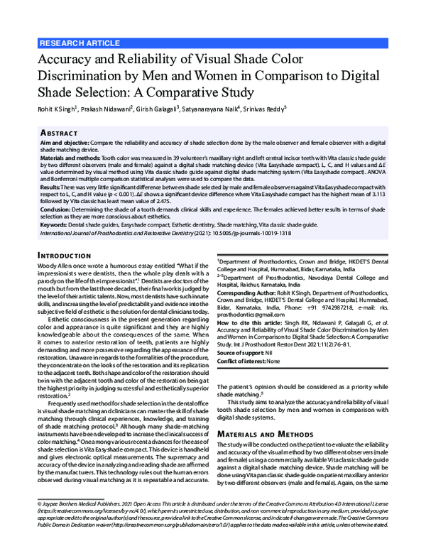 (PDF) Accuracy and Reliability of Visual Shade Color Discrimination by ...