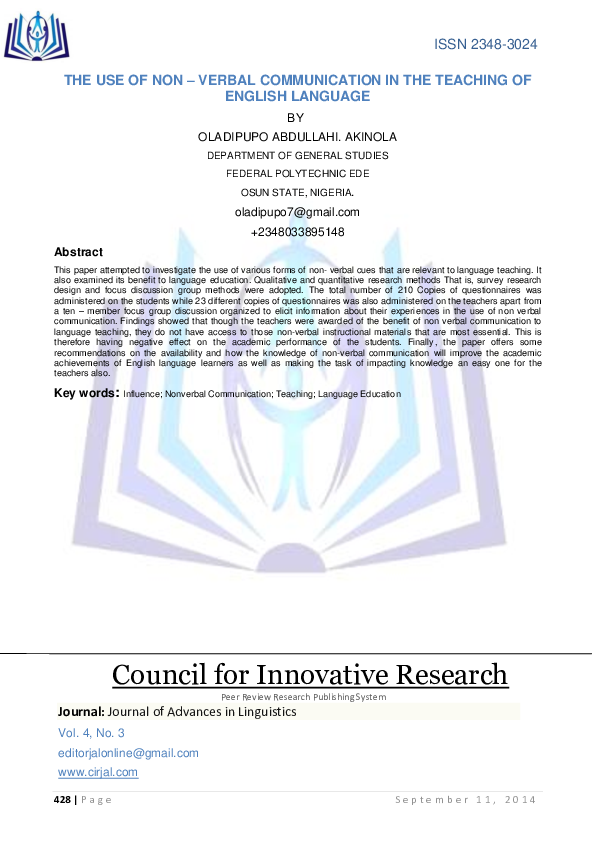 (PDF) The Use of Non – Verbal Communication in the Teaching of English ...