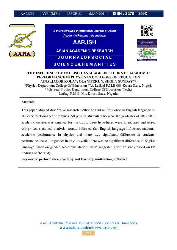 (PDF) The Influence of English Language on Students’ Academic ...