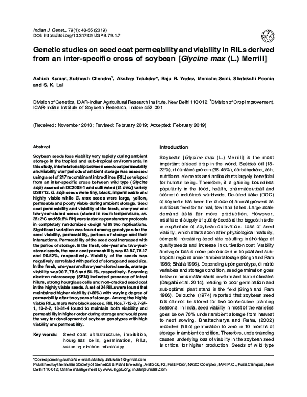 (PDF) Genetic studies on seed coat permeability and viability in RILs ...