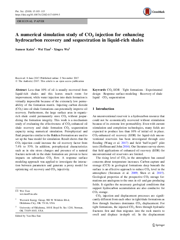 (PDF) A numerical simulation study of CO2 injection for enhancing ...