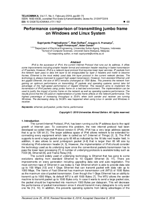 (PDF) Performance comparison of transmitting jumbo frame on Windows and ...
