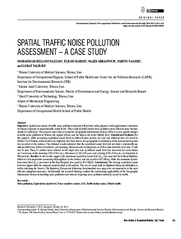 (PDF) Spatial traffic noise pollution assessment – A case study