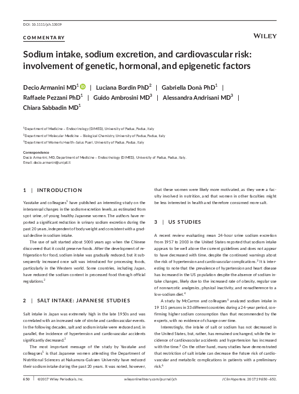 (PDF) Sodium intake, sodium excretion, and cardiovascular risk ...