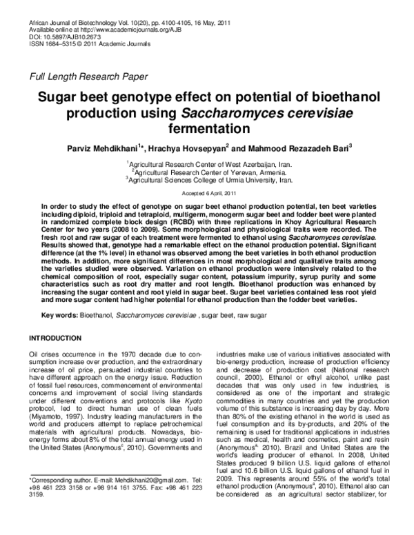 (PDF) Sugar beet genotype effect on potential of bioethanol production ...