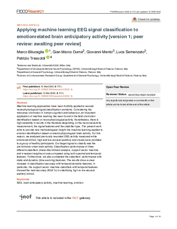 (PDF) Applying machine learning EEG signal classification to emotion ...