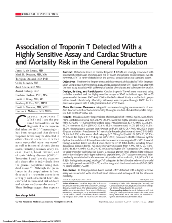 (PDF) Association of Troponin T Detected With a Highly Sensitive Assay ...
