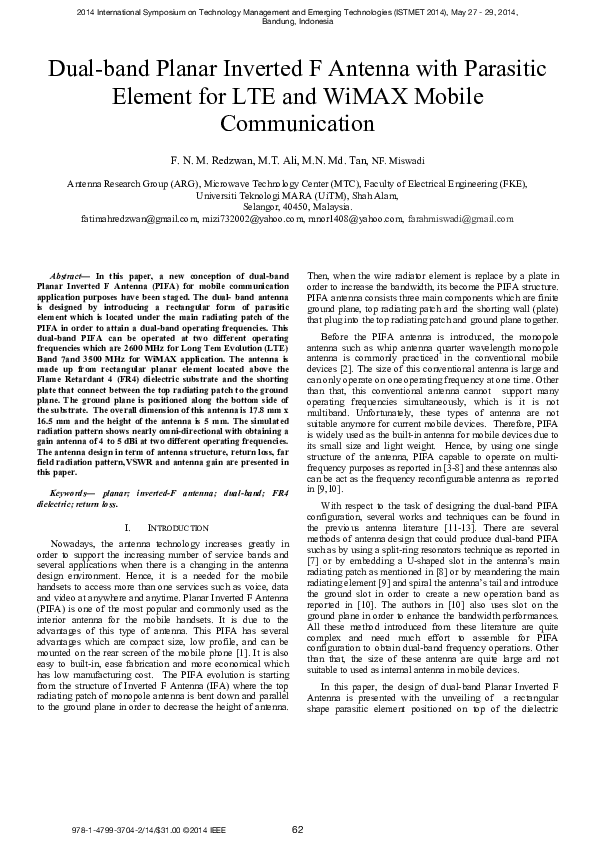 (PDF) Dual-band Planar Inverted F Antenna with parasitic element for ...