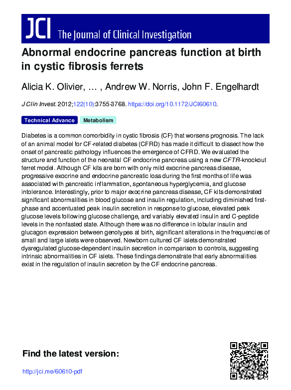 (PDF) Abnormal endocrine pancreas function at birth in cystic fibrosis ...